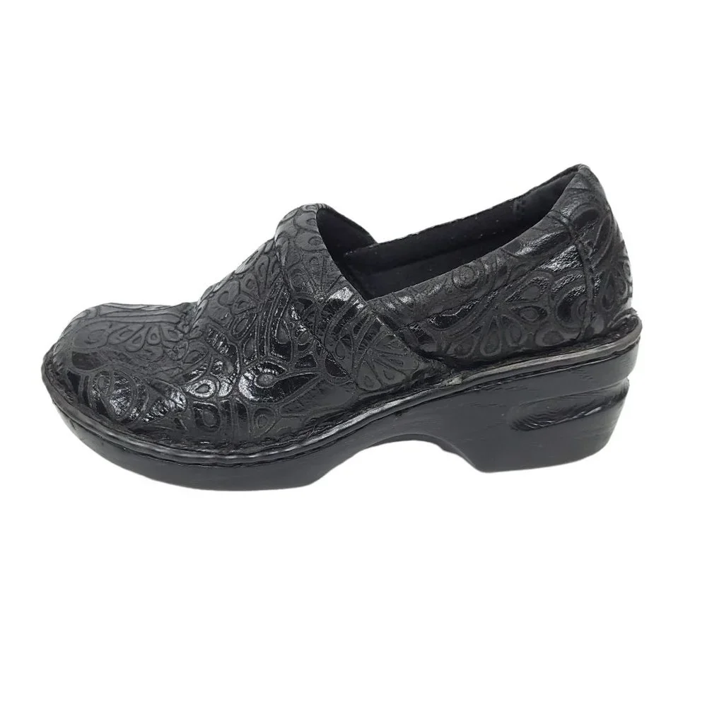 b.o.c. Born Concept Black Peggy Clogs Tooled Leather Slip On Shoes Women Size 7 - Picture 7 of 12